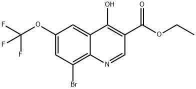 8-ブロモ-4-ヒドロキシ-6-(トリフルオロメトキシ)キノリン-3-カルボン酸エチル 化学構造式