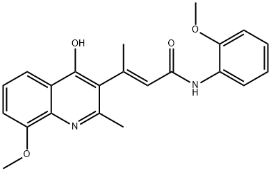 (E)-3-(4-ヒドロキシ-8-メトキシ-2-メチルキノリン-3-イル)-N-(2-メトキシフェニル)ブト-2-エンアミド 化学構造式