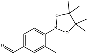 3-メチル-4-(4,4,5,5-テトラメチル-1,3,2-ジオキサボロラン-2-イル)ベンズアルデヒド 化学構造式