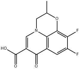 9,10-ジフルオロ-2,3-ジヒドロ-2-メチル-7-オキソ-7H-ピリド〔1,2,3-DE〕-1,4-ベンゾオキサジン-6-カルボン酸 化学構造式