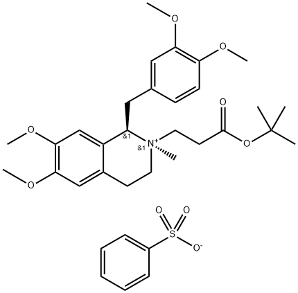 (1R,2R)-1-[(3,4-二甲氧基苯基)甲基]-2-[3-(叔丁氧基)-3-氧代丙基]-1,2,3,4-四氢-6,7-二甲氧基-2-甲基异喹啉苯磺酸盐,1075727-00-2,结构式