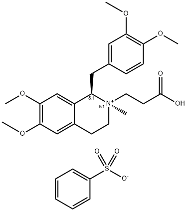 2-(2-carboxyethyl)-1-[(3,4-dimethoxyphenyl)methyl]-,1,2,3,4-tetrahydro-6,7-dimethoxy-2-methyl-isoquinolinium benzenesulfonate 化学構造式