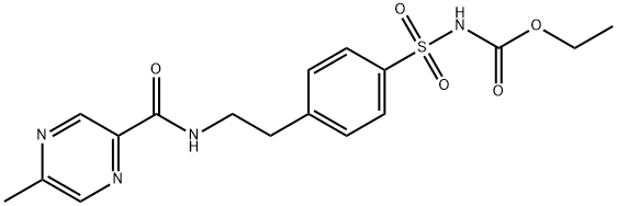 Ethyl 4-(-(5-Methylpyrazine-2-carboxyamido)ethyl)benzene Sulfonamide Carbamate Struktur