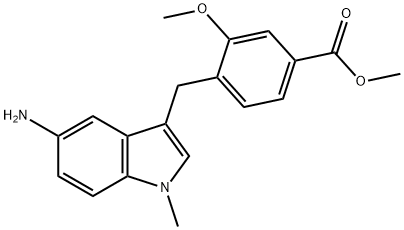 3-甲氧基-4- (1-甲基-5-氨基吲哚-3-基甲基)苯甲酸甲酯 结构式