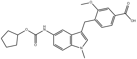 4-[[5-[[(シクロペンチルオキシ)カルボニル]アミノ]-1-メチル-1H-インドール-3-イル]メチル]-3-メトキシ安息香酸 化学構造式