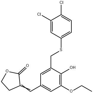 (3E)-3-[[3-[(3,4-dichlorophenyl)sulfanylmethyl]-5-ethoxy-4-hydroxy-phe nyl]methylidene]oxolan-2-one Structure