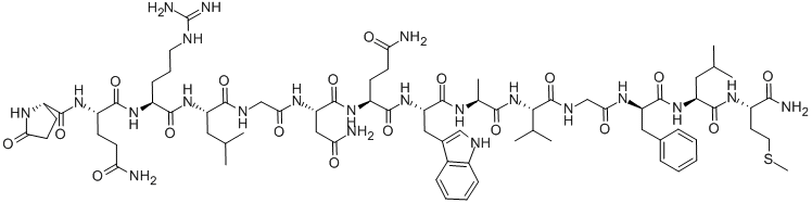 PYR-GLN-ARG-LEU-GLY-ASN-GLN-TRP-ALA-VAL-GLY-D-PHE-LEU-MET-NH2 Structure