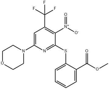 2-(6-Morpholin-4-yl-3-nitro-4-trifluoromethyl-pyridin-2-ylsulfanyl)-benzoic acid methyl ester 结构式