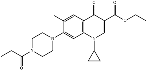 3-Quinolinecarboxylic acid, 1-cyclopropyl-6-fluoro-1,4-dihydro-4-oxo-7-[4-(1-oxopropyl)-1-piperazinyl]-, ethyl ester Structure