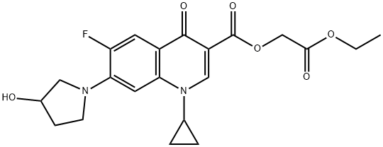 3-Quinolinecarboxylic acid, 1-cyclopropyl-6-fluoro-1,4-dihydro-7-(3-hydroxy-1-pyrrolidinyl)-4-oxo-, 2-ethoxy-2-oxoethyl ester Structure
