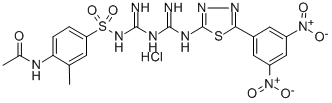 Acetamide, N-(4-(((((((5-(3,5-dinitrophenyl)-1,3,4-thiadiazol-2-yl)ami no)iminomethyl)amino)iminomethyl)amino)sulfonyl)-2-methylphenyl)-, mon ohydrochloride Struktur