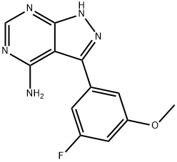 3-(3-fluoro-5-methoxyphenyl)-1H-pyrazolo[3,4-d]pyrimidin-4-amine 化学構造式