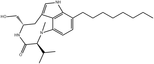 (2S,5S)-2-イソプロピル-1,2,4,5,6,8-ヘキサヒドロ-5-ヒドロキシメチル-1-メチル-9-オクチル-3H-ピロロ[4,3,2-gh]-1,4-ベンゾジアゾニン-3-オン 化学構造式