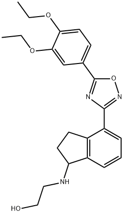 2-[4-[5-(3,4-ジエトキシフェニル)-1,2,4-オキサジアゾール-3-イル]-2,3-ジヒドロ-1H-インデン-1-イル]エタノール 化学構造式