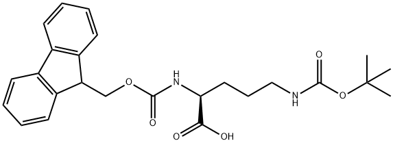 Nδ-(tert-ブトキシカルボニル)-Nα-[(9H-フルオレン-9-イルメトキシ)カルボニル]-L-オルニチン 化学構造式
