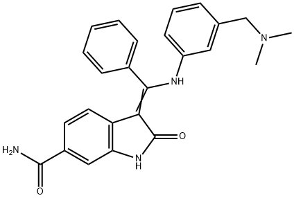 3-[[[3-[(二甲基氨基)甲基]苯基]氨基]苯基亚甲基]-2,3-二氢-2-氧代-1H-吲哚-6-甲酰胺,1094614-84-2,结构式