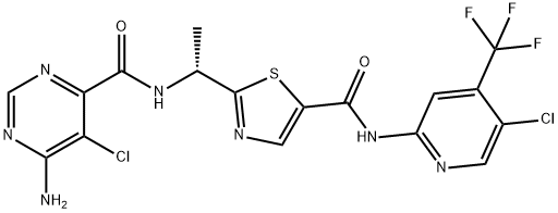 6-Amino-5-chloro-N-[(1R)-1-[5-[[[5-chloro-4-(trifluoromethyl)-2-pyridinyl]amino]carbonyl]-2-thiazolyl]ethyl]-4-pyrimidinecarboxamide Structure