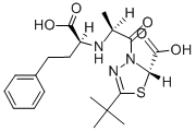 (2S)-5-tert-ブチル-3-[(2S)-2-[[(1S)-1-カルボキシ-3-フェニルプロピル]アミノ]プロパノイル]-2,3-ジヒドロ-1,3,4-チアジアゾール-2β-カルボン酸 化学構造式