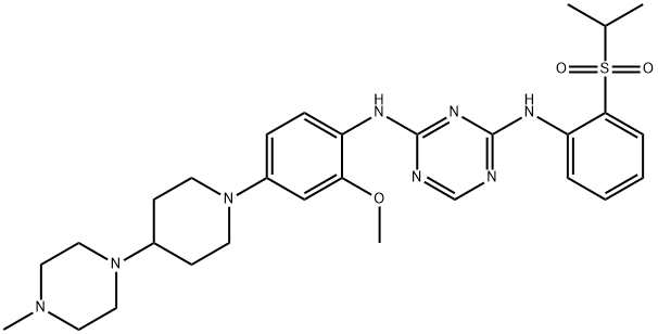 N2-[2-Methoxy-4-[4-(4-methyl-1-piperazinyl)-1-piperidinyl]phenyl]-N4-[2-[(1-methylethyl)sulfonyl]phenyl]-1,3,5-triazine-2,4-diamine Struktur