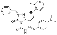 1H-Imidazole-1-carbothioic acid, 4,5-dihydro-2-(2-((2-methylphenyl)ami no)ethyl)-5-oxo-4-(phenylmethylene)-, ((4-(dimethylamino)phenyl)methyl ene)hydrazide Structure