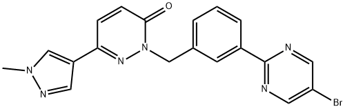 2-(3-(5-溴嘧啶-2-基)苄基)-6-(1-甲基-1H-吡唑-4-基)哒嗪-3(2H)-酮, 1100598-42-2, 结构式