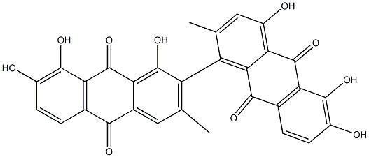 (-)-1',4,5,6,7',8'-Hexahydroxy-2,3'-dimethyl-1,2'-bi[9,10-anthraquinone] 结构式