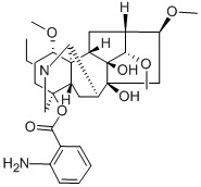 20-エチル-1α,14α,16β-トリメトキシアコニタン-4,8,9-トリオール4-(2-アミノベンゾアート) 化学構造式
