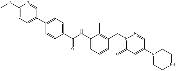 4-(6-甲氧基吡啶-3-基)-N-(2-甲基-3-((6-氧代-4-(哌嗪-1-基)哒嗪-1(6H)-基)甲基)苯基)苯甲酰胺, 1103458-91-8, 结构式