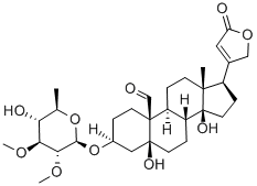 3β-[(2-O,3-O-ジメチル-6-デオキシ-β-D-グルコピラノシル)オキシ]-5,14-ジヒドロキシ-19-オキソ-5β-カルダ-20(22)-エノリド 化学構造式