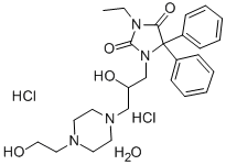 1-(4-(2-Hydroxyethyl)-1-piperazine-2-propanolo)-3-ethyl-5,5-diphenylhy dantoin 2HCl hydrate Structure