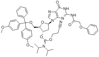 5'-DIMETHOXYTRITYL-N2-PHENOXYACETYL-2'-DEOXYGUANOSINE-3'-(2-CYANOETHYL-N,N-DIISOPROPYL)PHOSPHORAMIDITE Struktur