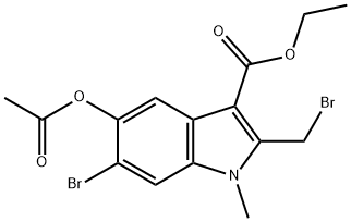 5-乙酰氧基-6-溴-2-溴甲基-1-甲基吲哚-3-甲酸乙酯 结构式