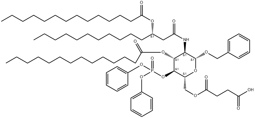 4-[[(2R,3S,4R,5R,6R)-6-(苄氧基)-3-[(二苯氧基磷酰基)氧基]-4-(十四烷酰氧基)-5-[(S)-3-(十四烷酰氧基)十四酰氨基]-2-四氢吡喃基]甲氧基]-4-氧代丁酸,110611-91-1,结构式