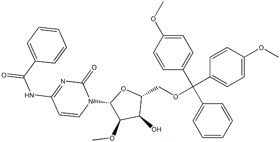 N-苯甲酰基-5'-O-[二(4-甲氧基苯基)苯基甲基]-2'-O-甲基胞苷 结构式