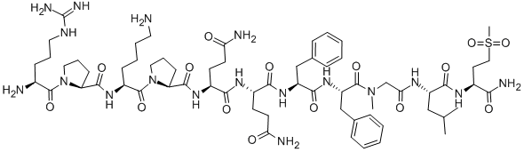 L-Arg-L-Pro-L-Lys-L-Pro-L-Gln-L-Gln-L-Phe-L-Phe-Sar-L-Leu-4-メチルスルホニル-L-Abu-NH2 化学構造式