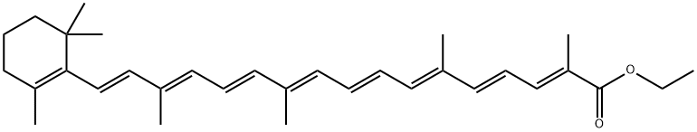 (2E,4E,6E,8E,10E,12E,14E,16E)-2,6,11,15-テトラメチル-17-(2,6,6-トリメチル-1-シクロヘキセニル)-2,4,6,8,10,12,14,16-ヘプタデカオクタエン酸エチル 化学構造式