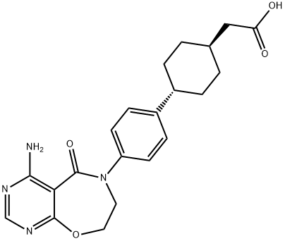 2-(TRANS-4-(4-(4-アミノ-5-オキソ-7,8-ジヒドロピリミド[5,4-F]-[1,4]オキソアゼピン-6(5H)-イル)フェニル)シクロヘキシル)酢酸 化学構造式
