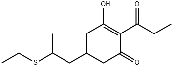 5-[2-(エチルチオ)プロピル]-3-ヒドロキシ-2-プロピオニル-2-シクロヘキセン-1-オン 化学構造式