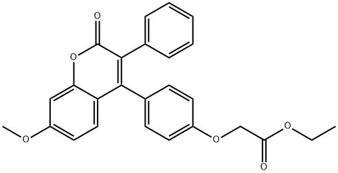 Ethyl (4-(7-methoxy-2-oxo-3-phenyl-2H-1-benzopyran-4-yl)phenoxy)acetat e Struktur
