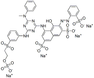 1-[4-[3-[[2-(Sodiooxysulfonyloxy)ethyl]sulfonyl]phenylamino]-6-[phenyl(methyl)amino]-1,3,5-triazine-2-ylamino]-8-hydroxy-7-[2-(sodiooxysulfonyl)phenylazo]naphthalene-3,6-bis(sulfonic acid sodium) salt 结构式