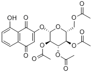 8-Hydroxy-2-((2,3,4,6-tetra-O-acetyl-beta-D-glucopyranosyl)oxy)-1,4-na phthalenedione Structure
