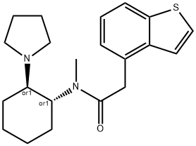 rac-N-メチル-N-[(1α*,2β*)-2-(1-ピロリジニル)シクロヘキシル]ベンゾ[b]チオフェン-4-アセトアミド 化学構造式