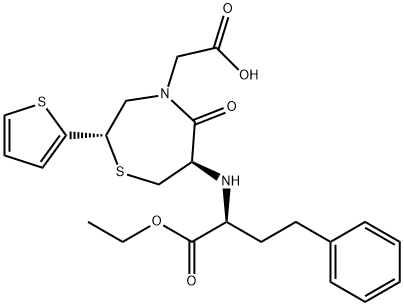 2-[(2S)-6-[[(1S)-1-Ethoxycarbonyl-3-phenyl-propyl]amino]-5-oxo-2-thiophen-2-yl-1,4-thiazepan-4-yl]acetic acid Struktur