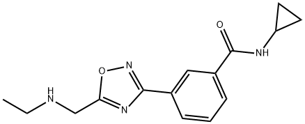 N-シクロプロピル-3-{5-[(エチルアミノ)メチル]-1,2,4-オキサジアゾール-3-イル}ベンズアミド 化学構造式
