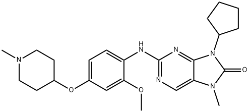 9-Cyclopentyl-2-[[2-methoxy-4-[(1-methylpiperidin-4-yl)oxy]-phenyl]amino]-7-methyl-7,9-dihydro-8H-purin-8-one Struktur