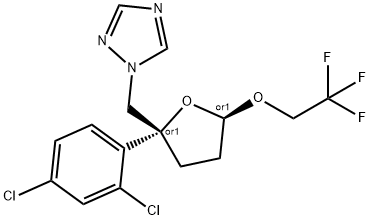 rel-1-[[(2R*,5R*)-2-(2,4-ジクロロフェニル)テトラヒドロ-5-(2,2,2-トリフルオロエトキシ)フラン-2-イル]メチル]-1H-1,2,4-トリアゾール 化学構造式