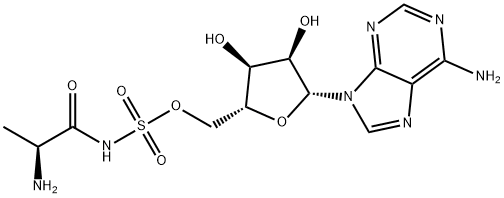 (S)-2-氨基丙酰基]氨基磺酸[[(2R,3S,4R,5R)-5-(6-氨基-9H-嘌呤-9-基)-3,4-二羟基-2-四氢呋喃基]甲基]酯 结构式