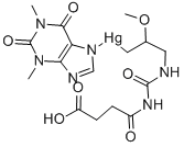 [3-[3-(3-カルボキシプロピオニル)ウレイド]-2-メトキシプロピル](1,2,3,6-テトラヒドロ-1,3-ジメチル-2,6-ジオキソ-7H-プリン-7-イル)水銀(II) 化学構造式