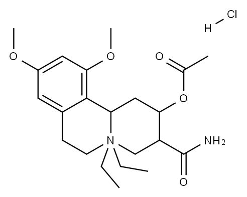 3-carbamoyl-N,N-diethyl-1,3,4,6,7,11b-hexahydro-9,11-dimethoxy-2H-benzo[a]quinolizin-2-yl acetate hydrochloride   Structure