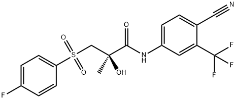 (R)-N-[4-シアノ-3-(トリフルオロメチル)フェニル]-3-[(4-フルオロフェニル)スルホニル]-2-ヒドロキシ-2-メチルプロパンアミド 化学構造式